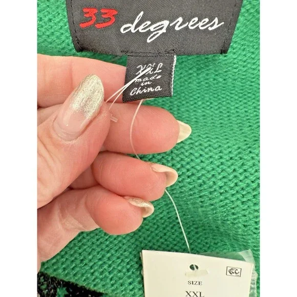 NEW 33 Degrees Women's XXL Green Red Cat Lover Ugly Christmas Sweater Party - Picture 11 of 15